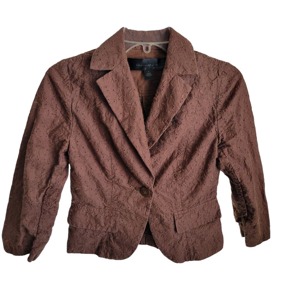 Apostrophe‎ Women's Jacket Size 2 Color Brown Single button front Pinhole design
